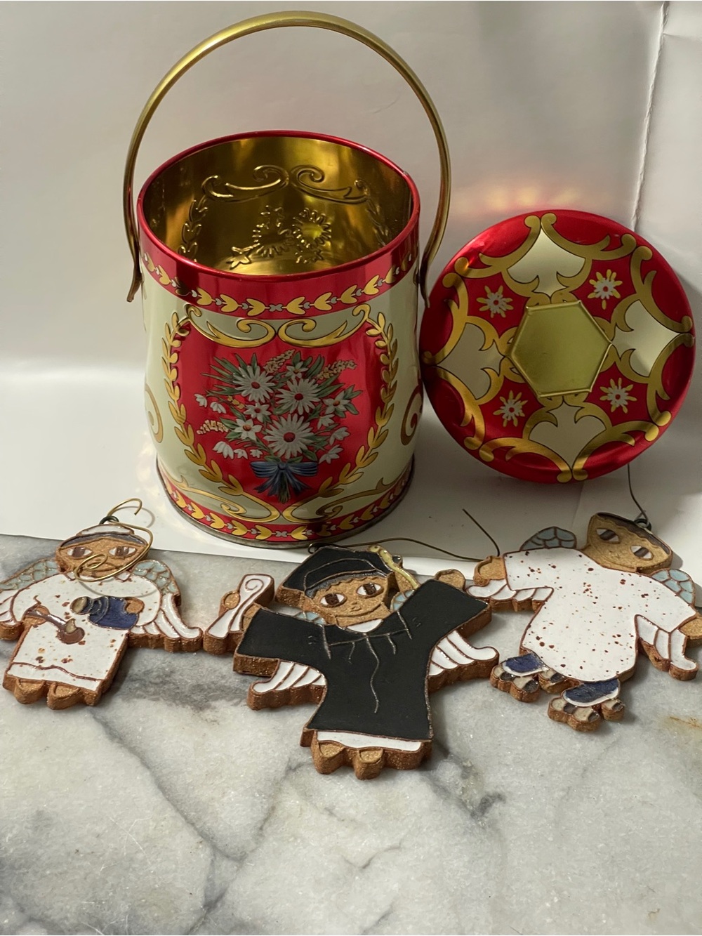 Vtge St Andrew’s Abbey Angels Ornaments Ceramic Pottery & Murray Allen Canister